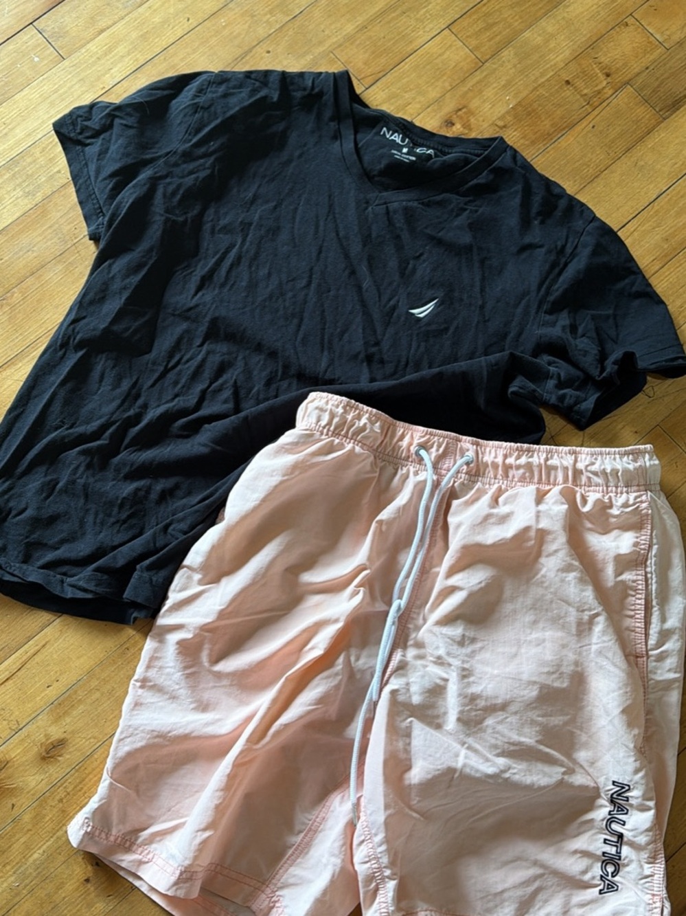 Nautica Black Tee With Light Pink Swim Shorts